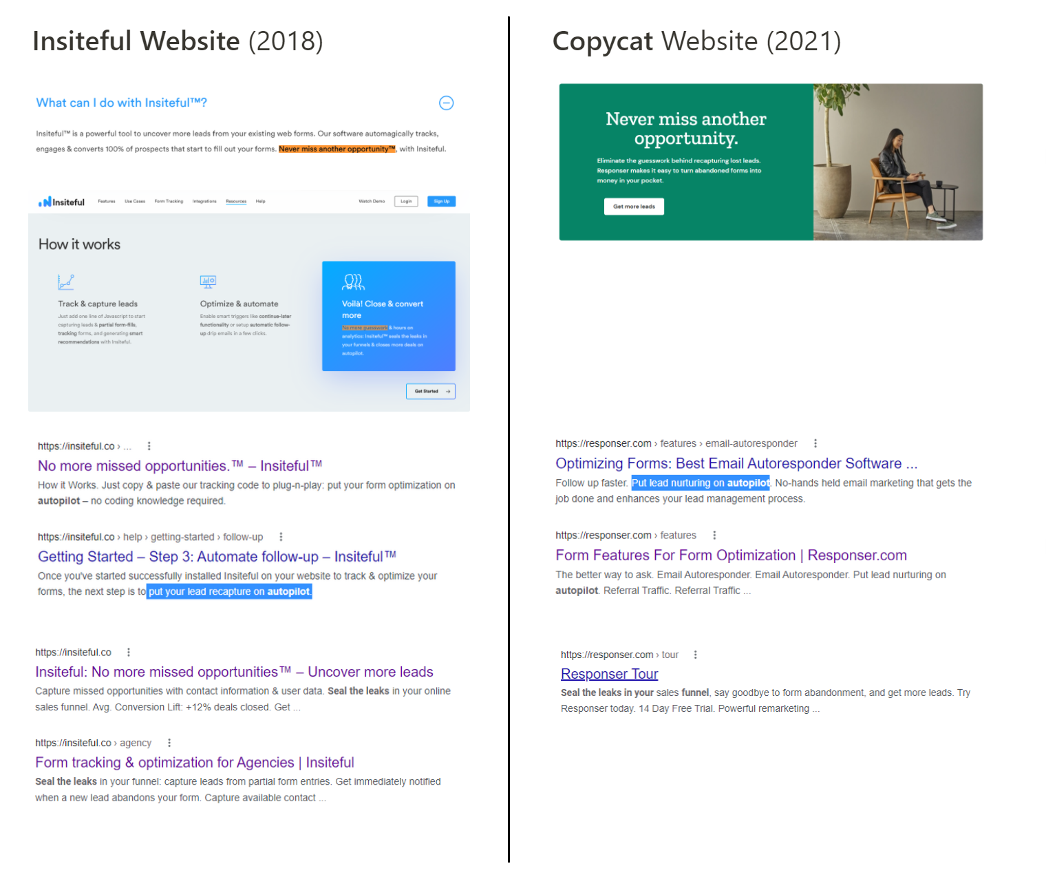 Insiteful's website (since 2018) vs. the new copycat (2021)