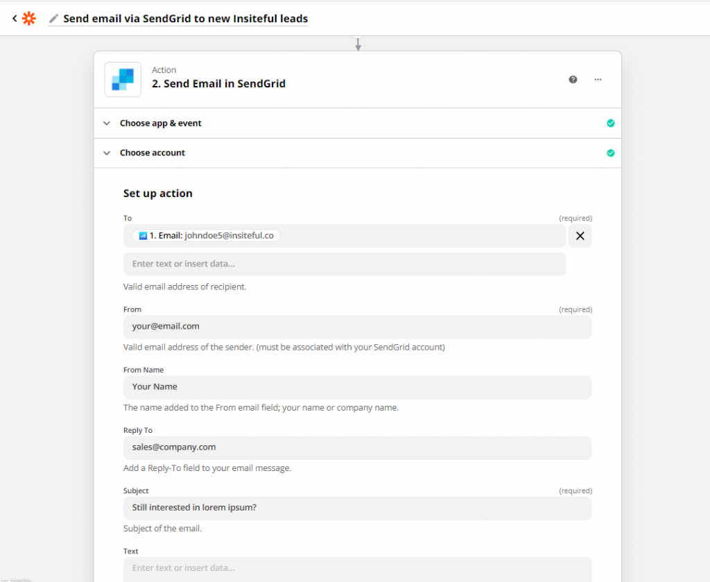 Send auto follow-up from Gmail to abandoned form leads detected by Insiteful (Zapier) - Success