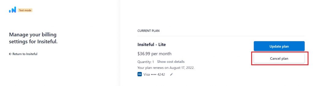 Manage your Insiteful billing settings