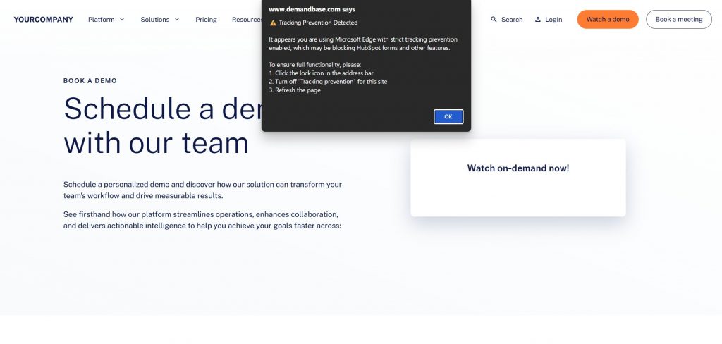 Example: Fix for Firefox / Edge browser tracking prevention breaking HubSpot forms 