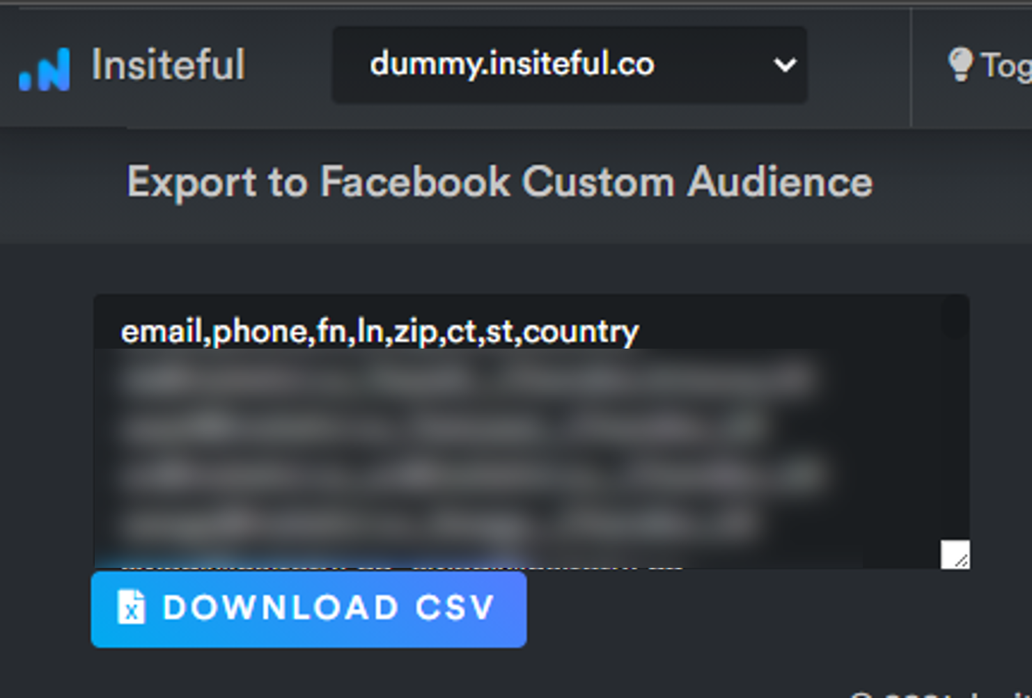 Insiteful + Facebook Custom Audience List Remarketing Ads Integration