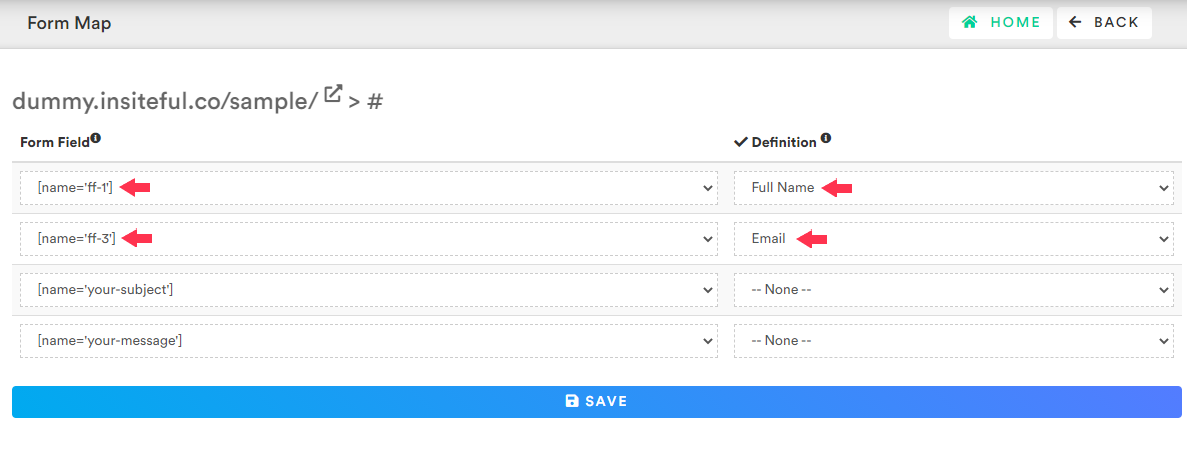 How-to setup custom form field mapping with Insiteful