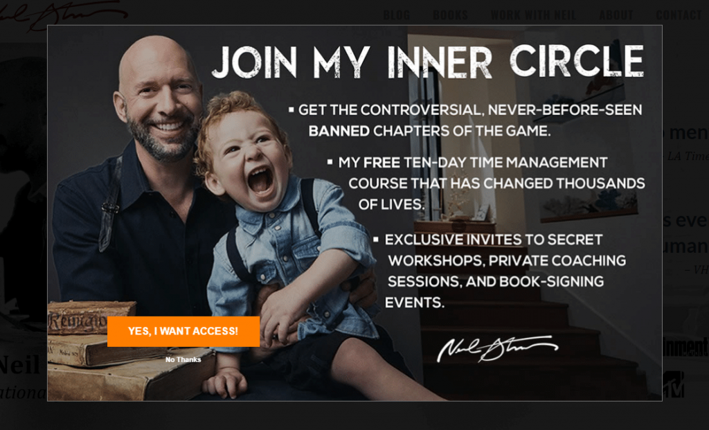 Examples of High-Converting Forms: Neil Strauss - Clear Copy & CTAs