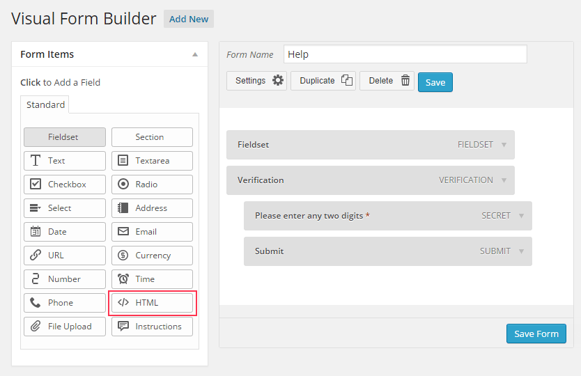 Add form abandonment tracking code to Visual Form Builder (custom HTML)